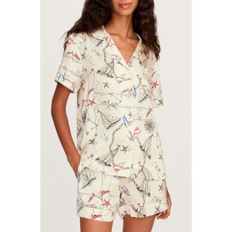 Petite Plume Regatta Royale Mulberry Silk Short Pajamas in Beige at Nordstrom, Size X-Large