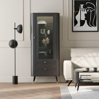 Dmora Vitrina Lolaleha, Mueble Expositor 4 Estantes, 2 Cajones, Una Puerta, 78x40x192h Cm Negro
