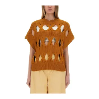 Alysi Cut-Out Knit Jumper Vest - female - Alysi - Round-neck Knitwear - Orange - S - Knitwear