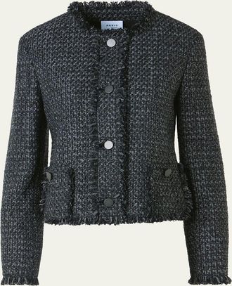 Akris Single-Breasted Cotton Tweed Collarless Jacket
