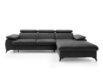 Pascal Morabito Sof&aacute; rinconera terciopelo 5 plazas gris antracita 280x193cm