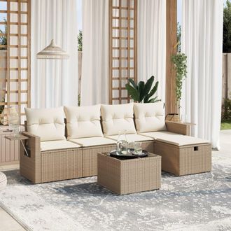 vidaXL Juego De Sof&aacute;s Jard&iacute;n Con Cojines 6 Pzas Rat&aacute;n Sint&eacute;tico Beige Vidaxl