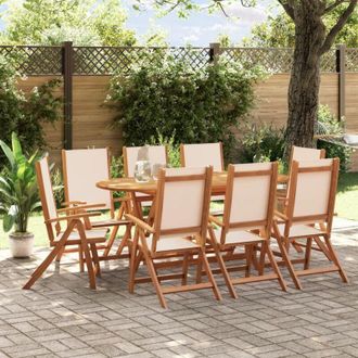 vidaXL Juego Comedor De Jard&iacute;n 9 Pzas Madera Maciza Acacia Y Textileno Vidaxl