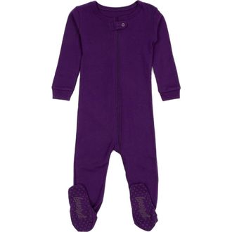 Leveret Footed Solid Cotton Matching Family Pajamas in Dark Purple at Nordstrom, Size 18-24M