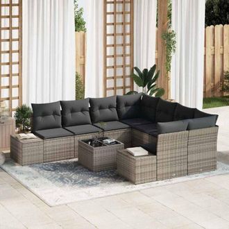 vidaXL Conjunto De Sof&aacute; De Jard&iacute;n 9 Pcs Gris Polirat&aacute;n Vidaxl