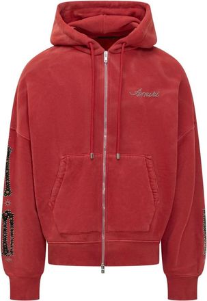 Amiri Bones Studded Oversized Zip Hoodie - Heren - Vesten met rits - Rood - S - Katoen - Hoodies & sweatvesten