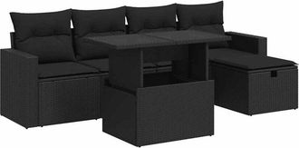 vidaXL Set De Sof&aacute;s De Jard&iacute;n 6 Piezas Y Cojines Rat&aacute;n Sint&eacute;tico Negro Vidaxl