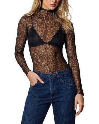 Kiki De Montparnasse Petite Fleur LS Turtleneck Top in Black at Nordstrom, Size X-Small
