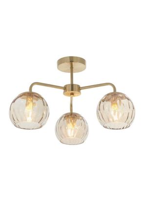 Netlighting Dimple Multi Arm Glass Semi Flush Ceiling Light Satin Brass Plate Champagne Lustre Glass in Gold