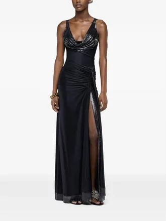 Paco Rabanne Mesh-panel Cowl-neck Maxi Dress