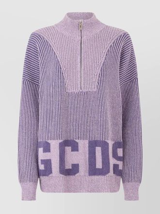 GCDS ribbed cotton half zip jumper