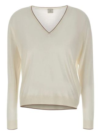 Eleventy V-neck ribbed-edge sweater - women - Wool - M - White