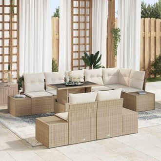 vidaXL Conjunto De Sof&aacute; De Jard&iacute;n 9 Pcs Beige Y Crema 100 X 55 X 73 Cm Vidaxl