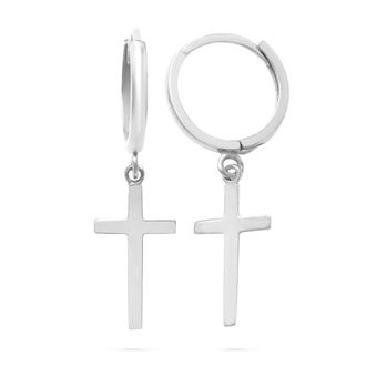 MAX + STONE 10k Yellow or White Gold Small Huggie Hoop Dangle Cross Earrings