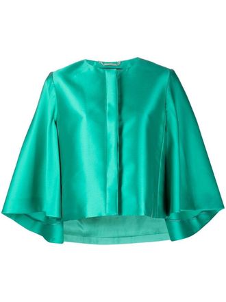 Alberta Ferretti satin-trim cape jacket - women - Cupro/Silk/Polyester/Acetate - 44 - Green