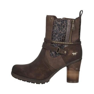 Mustang Enkellaarsjes Hak - Dames - Laarzen met Hak - Bruin - 42 EU - Leer - Schoenen