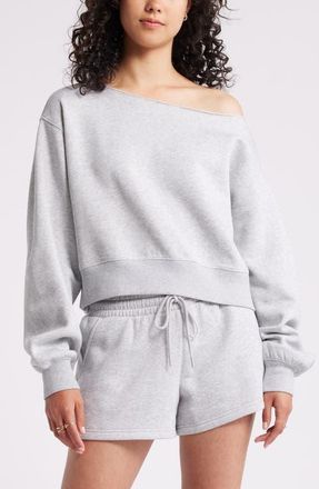 BP. Fleece Detail Off the Shoulder Sweatshirt in Grey Soft Heather at Nordstrom, Size Xx-Small