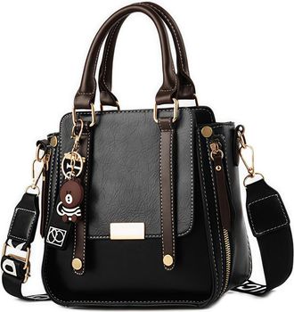 Generic Women PU Leather Large Capacity Handbag with Zipper for Work & Outing(Balck) (style3)