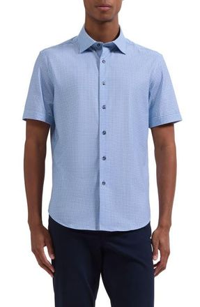 Bugatchi Miles OoohCotton Neat Dot Print Short Sleeve Button-Up Shirt in Air Blue at Nordstrom, Size Xx-Large