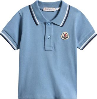 Moncler Kids Tipped Stretch Cotton Piqu&eacute; Polo in Blue at Nordstrom, Size 9-12M