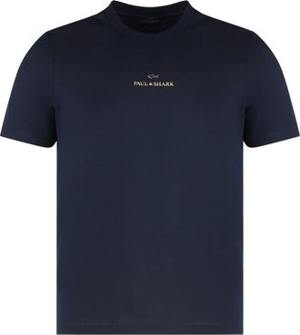 Paul & Shark Logo Katoenen Crew-neck T-shirt - Heren - T-shirts - Blauw - L - Katoen - Tops