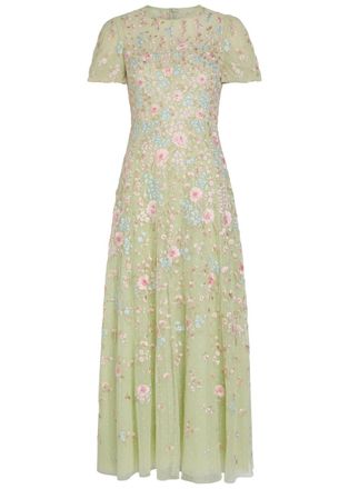 Needle & Thread Peony Floral-embroidered Tulle Midi Dress - Light Green - 18 (UK18 / Xxl)