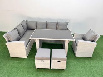 Fimous 9 Seater Wicker Rattan Corner Sofa Sets with 2 Small Stools Armchair in Light Grey