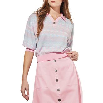 Ming Wang Puff Sleeve Pointelle Top in Perfect Pink Multi at Nordstrom Rack, Size X-Large