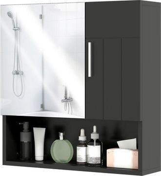 Kleankin Mobile Bagno Armadietto Specchiera a 2 Ante e Ripiano Aperto Nero - Kleankin