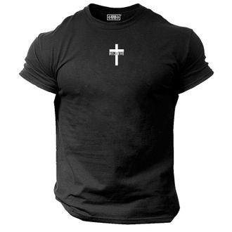 Generic Believe Cross T Shirt Small Gym Clothing Bodybuilding Training Workout Exercise Lifting Boxing MMA Gymwear Top (UK, Alpha, M, Regular, Regular, Black)