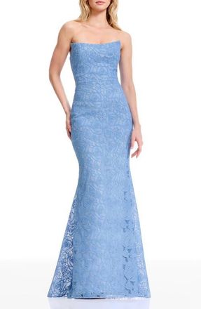 Dress The Population Murphy Strapless Evening Gown in Sky at Nordstrom, Size Xx-Large