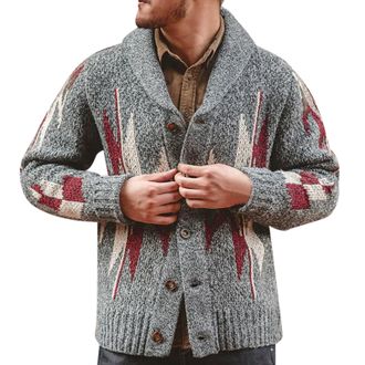 Generic Mens Long-Sleeve Fleece Shawl-Collar Cardigan V Neck Button Down Cotton Knitwear Slim Fit Vintage Button Sweaters Thick Lapel Slim-Type Solid Color Sw