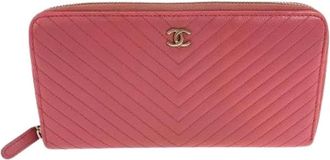 Chanel Pre-owned Wallets, female, Pink, Size: ONE SIZE Pre-owned Caviar Skin V Chevron Long Wallet