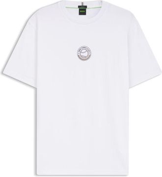 BOSS Stretch-cotton T-shirt with tennis artwork