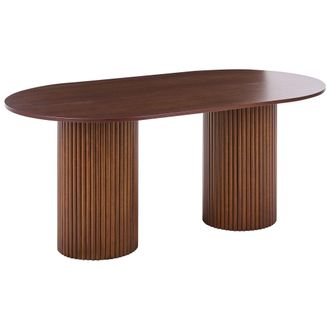 Beliani Mesa De Comedor R&uacute;stica Tablero Ovalado Patas De Madera De Caucho 180 X 100 Cm Madera De Fresno Oscuro Sheridan