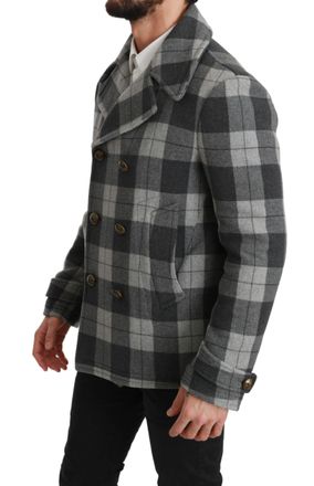 Dolce & Gabbana Mens Gray Check Wool Cashmere Coat Jacket Clothing