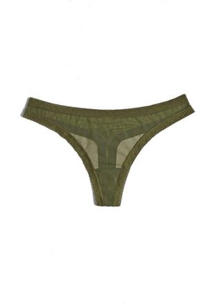 Blush Lingerie Mesh Lace Trim Thong Panty In Moss