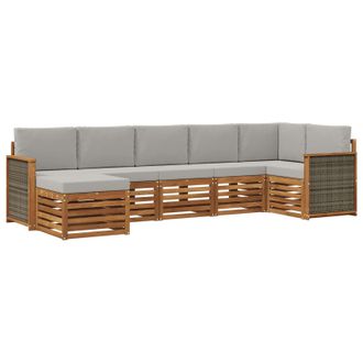 vidaXL Conjunto De Sof&aacute; Seccional Con Coj&iacute;n 6 Pcs Natural Y Gris Claro Vidaxl
