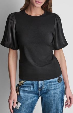 DKNY Mixed Media Top in Black at Nordstrom, Size X-Small