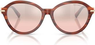 Tiffany & Co. 56mm Gradient Round Sunglasses in Ruby Striped Havana/pink at Nordstrom