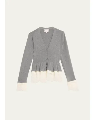 Cinq &agrave; Sept Dolly Ruffled Lace-Trimmed Peplum Cardigan