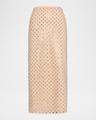 Milly Rosemary Sequin Embroidered Midi Skirt