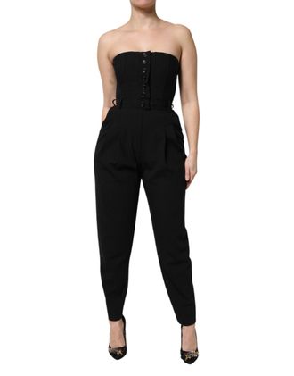 Dolce & Gabbana Womens Black Wool Strapless Romper Jumpsuit Dress Virgin Elastane