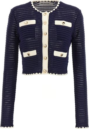 Self Portrait navy Crochet Contrast Trim Cardigan