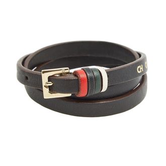 Carolina Herrera Brown Leather Gold Tone Wrap Bracelet