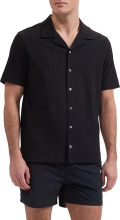 Bugatchi Seersucker Camp Shirt in Black at Nordstrom, Size Xxx-Large
