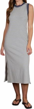 Blu Pepper Stripe Contrast Trim Sleeveless Knit Midi Dress In Navy