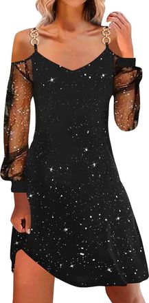 Generic Zuoyue Womens Sexy Sequin Mini Dress Going Out Dresses Off Shoulder Wrap Dress Long Sleeve Ruched Mini Elegant Bodycon Cocktail Midi Evening Dresses C