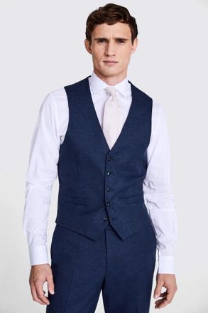 Moss Tailored Fit Blue Flannel Waistcoat