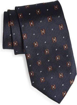 BOSS Geometric Jacquard Silk Tie in Dark Blue at Nordstrom Rack